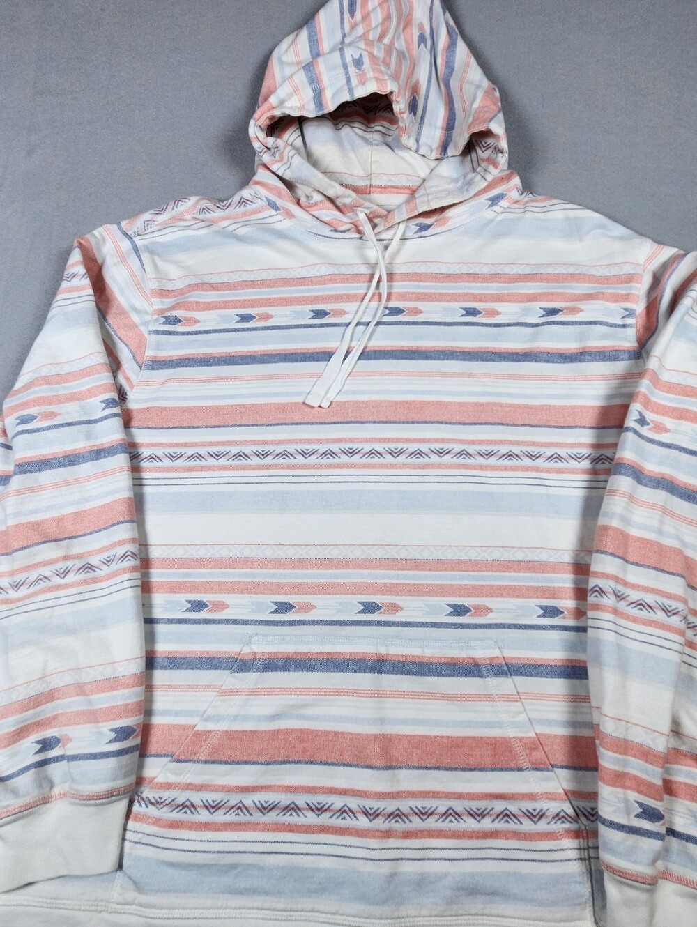 BEACHLY Men's‎ Hooded Striped Pullover - White,Blue& Coral